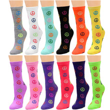 Load image into Gallery viewer, 12-Pack Women&#39;s Crew Socks - Peace Sign