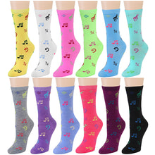 Load image into Gallery viewer, 12-Pack Women&#39;s Crew Socks - Musical Note