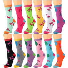 Load image into Gallery viewer, 12-Pack Women&#39;s Crew Socks - Flamingo