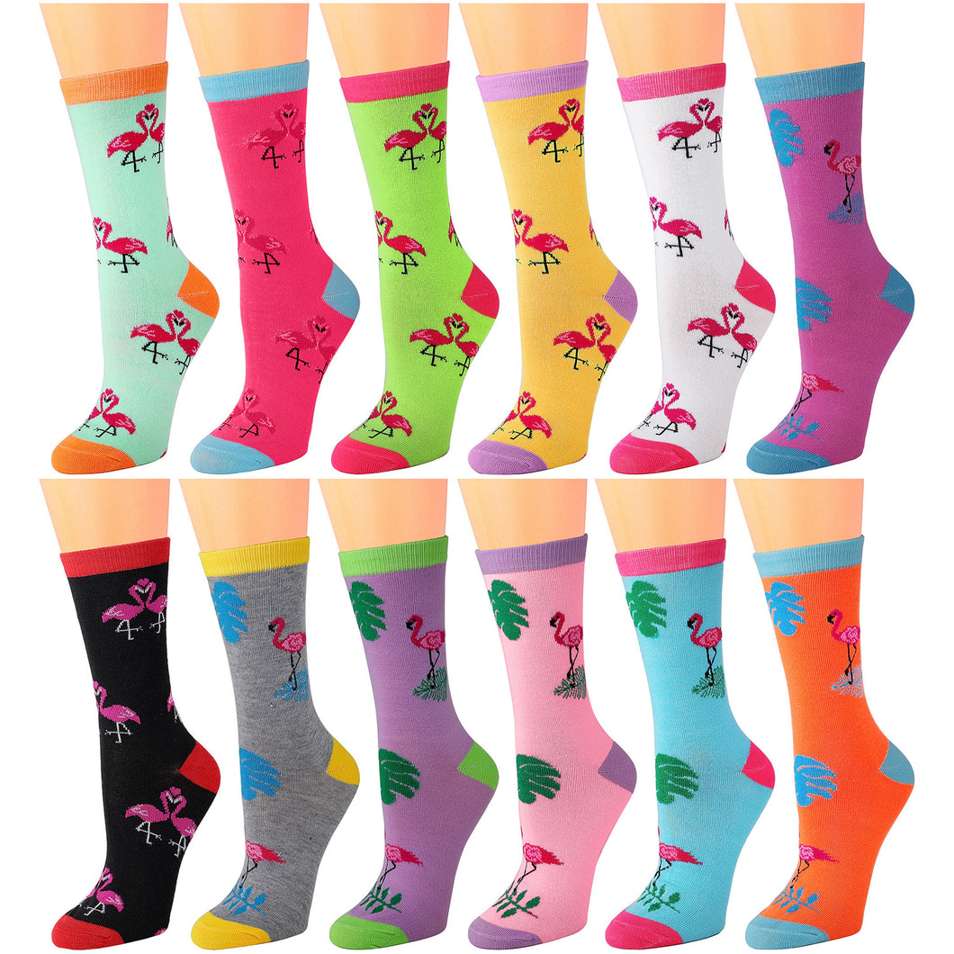 12-Pack Women's Crew Socks - Flamingo