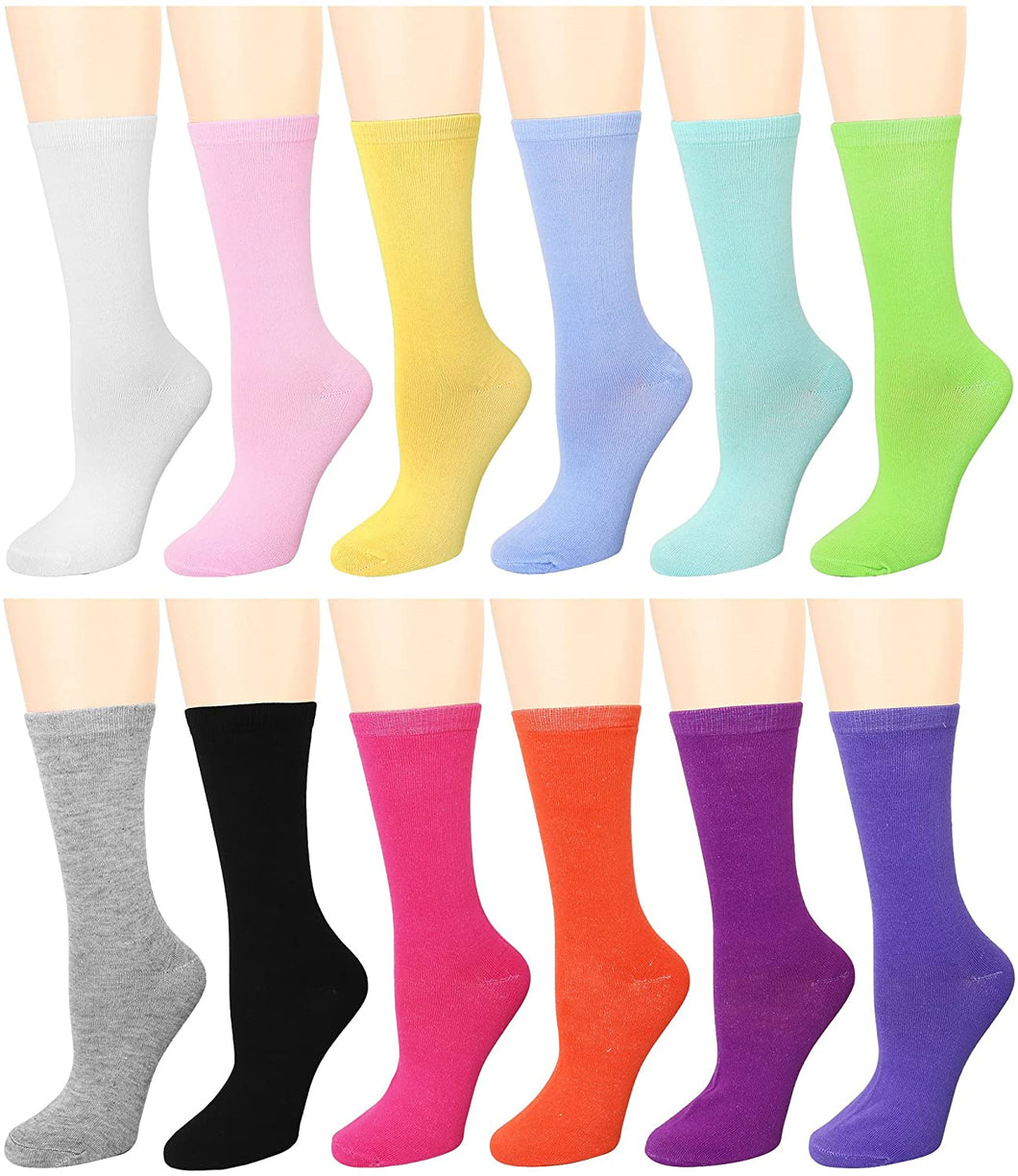 12-Pack Women's Crew Socks - Solid Assorted