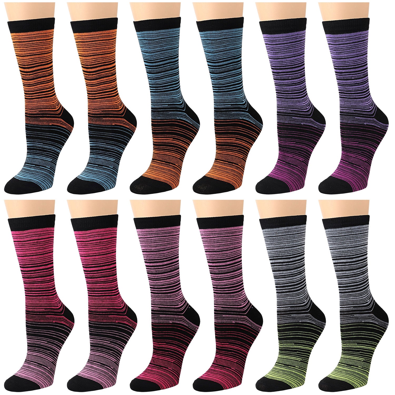 12-Pack Women's Crew Socks - Universal Striped – Falari