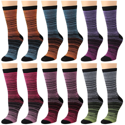 12-Pack Women's Crew Socks - Universal Striped