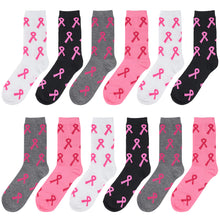 Load image into Gallery viewer, 12-Pack Women&#39;s Crew Socks Breast Cancer Awareness