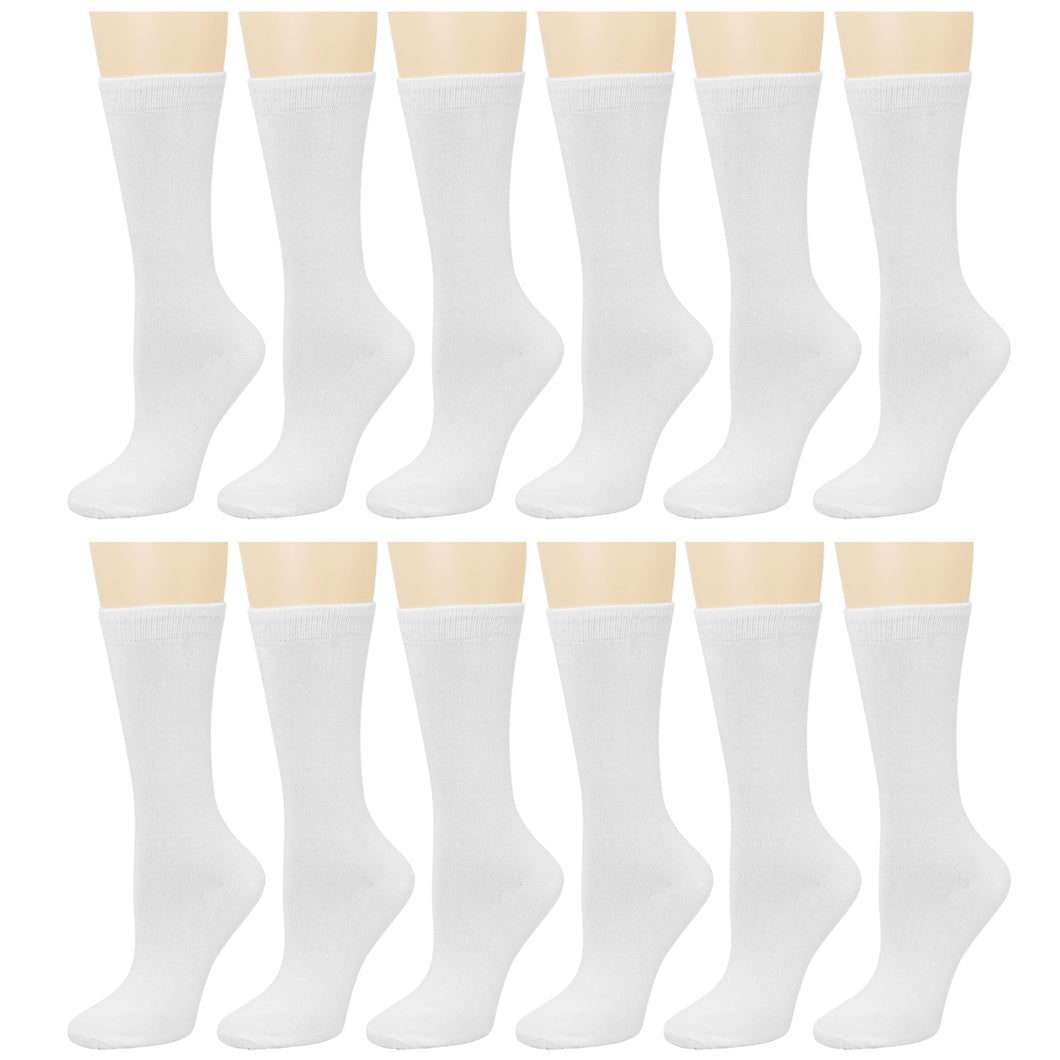 12-Pack Women's Crew Socks - White