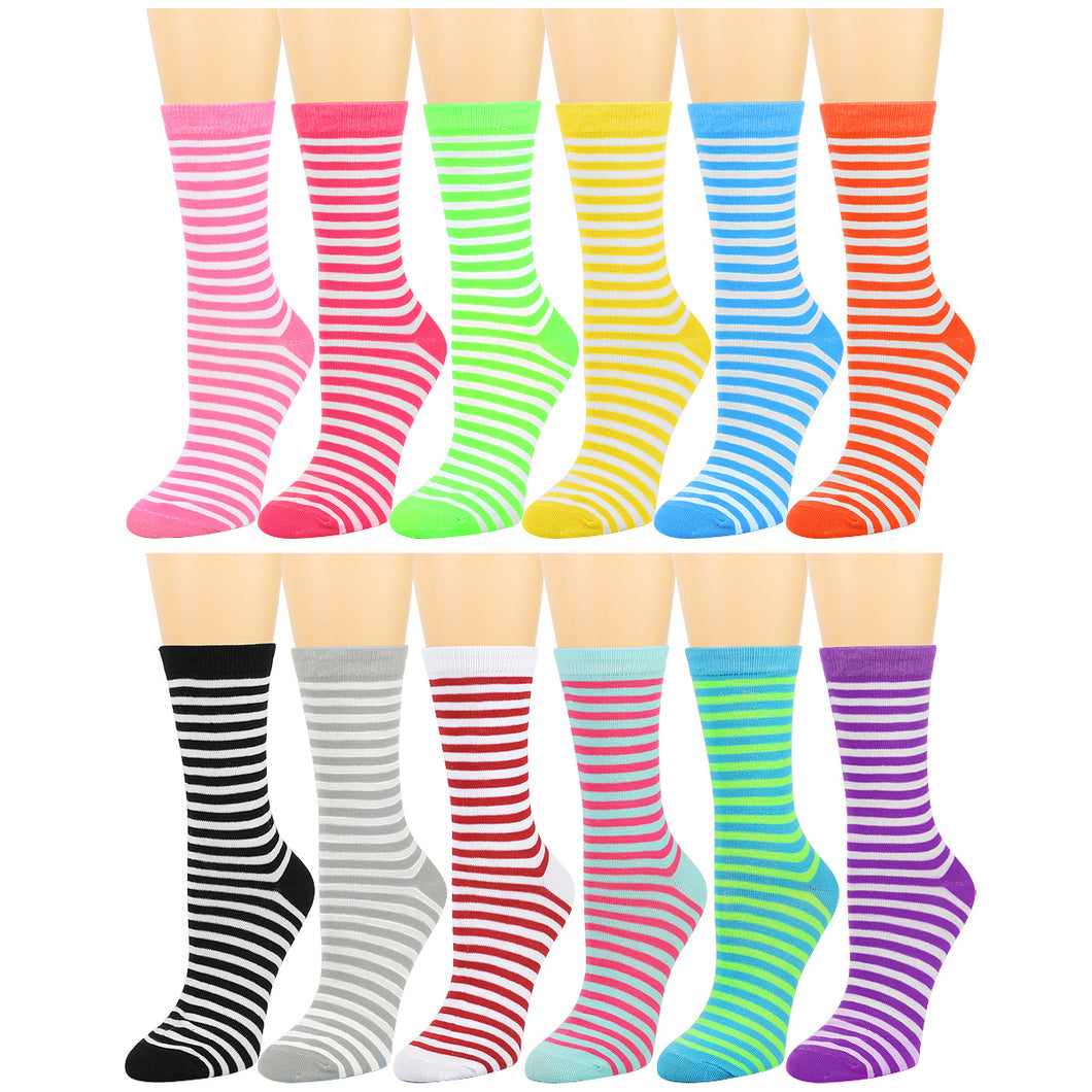 12-Pack Women's Crew Socks - Striped