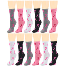 Load image into Gallery viewer, 12-Pack Women&#39;s Crew Socks Breast Cancer Awareness