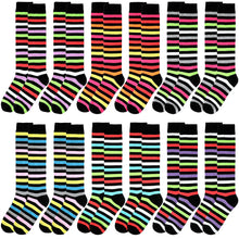 Load image into Gallery viewer, 12 Pairs Women Knee High Over the Calf Socks - Multicolor Striped