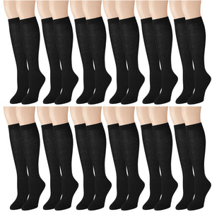 12 Pairs Women Knee High Over the Calf Socks - Black
