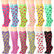 Load image into Gallery viewer, 12 Pairs Women Knee High Over the Calf Socks - Hearts