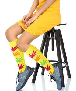 12 Pairs Women Knee High Over the Calf Socks - Leaves