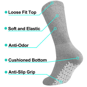 Men Women Anti Slip Grip Non Skid Crew Cotton Diabetic Socks For Home Hospital 6-Pairs