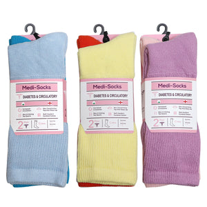 Falari Women Diabetic Socks Diabetes Edema and Circulatory Loose Fitting Cotton Crew Socks - 6 Pairs Assorted