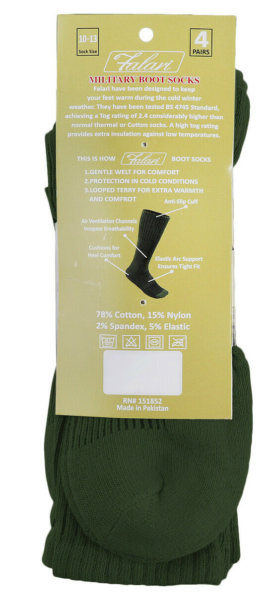 4 Pairs US Army Military Boot Socks - Crew Length, Moisture-Wicking, Size 10-13 For Hiking & Outdoor