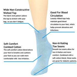 Falari Women Diabetic Socks Diabetes Edema and Circulatory Loose Fitting Cotton Quarter Socks - 6 Pairs Assorted
