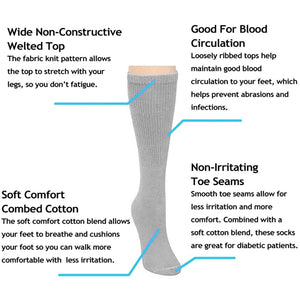 Falari Women Diabetic Socks Diabetes Edema and Circulatory Loose Fitting Cotton Crew Socks - 6 Pairs BK/GY/NY/WT