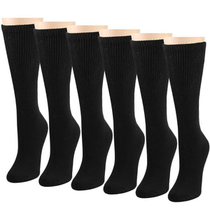 Falari Women Diabetic Socks Diabetes Edema and Circulatory Loose Fitting Cotton Crew Socks - 6 Pairs Black