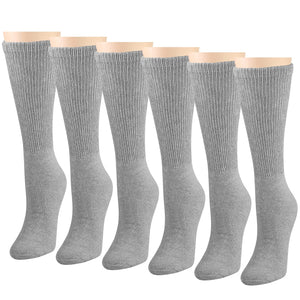 Falari Women Diabetic Socks Diabetes Edema and Circulatory Loose Fitting Cotton Crew Socks - 6 Pairs Gray