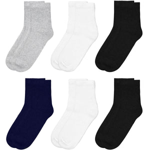 Falari Women Diabetic Socks Diabetes Edema and Circulatory Loose Fitting Cotton Quarter Socks - 6 Pairs BK/GY/NV/WT