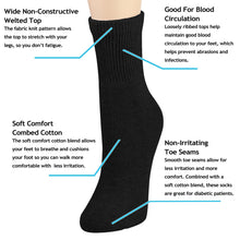 Load image into Gallery viewer, Falari Women Diabetic Socks Diabetes Edema and Circulatory Loose Fitting Cotton Quarter Socks - 6 Pairs Black