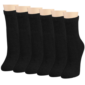 Falari Women Diabetic Socks Diabetes Edema and Circulatory Loose Fitting Cotton Quarter Socks - 6 Pairs Black