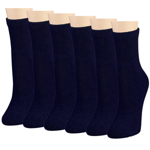 Falari Women Diabetic Socks Diabetes Edema and Circulatory Loose Fitting Cotton Quarter Socks - 6 Pairs Navy