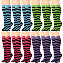 Load image into Gallery viewer, 12 Pairs Women Knee High Over the Calf Socks - Black Stripes