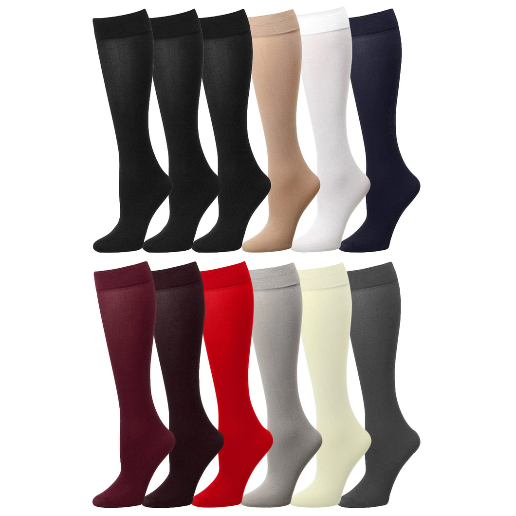 12 Pairs Women Trouser Socks Stretchy Spandex Opaque Knee High