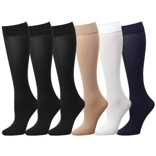 6 Pairs Women Trouser Socks Stretchy Spandex Opaque Knee High