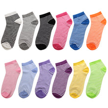 Load image into Gallery viewer, 12-Pack Striped Designed Women&#39;s Ankle Socks