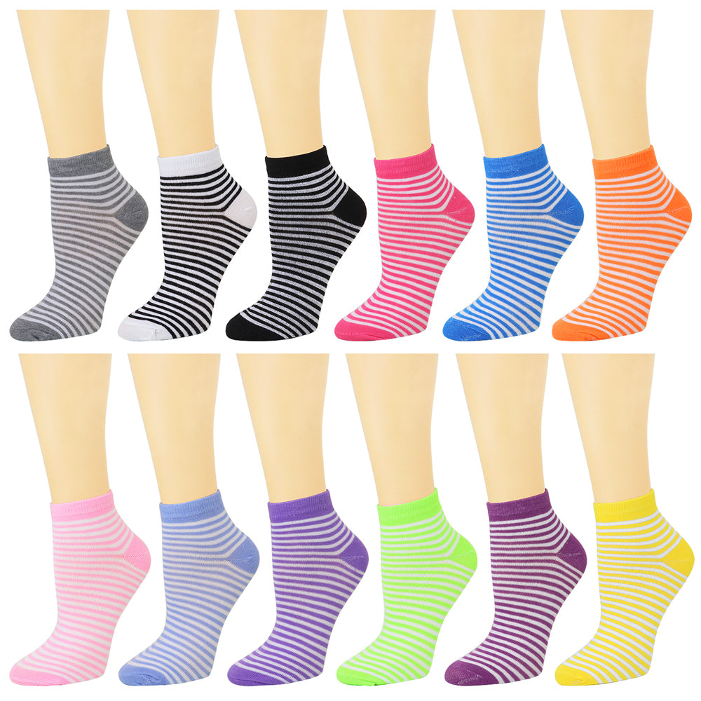 12-Pack Striped Designed Women's Ankle Socks