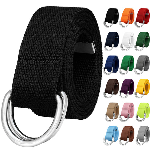 Canvas Web Belt Metal Double D Ring Buckle for Men Women 1 1/2