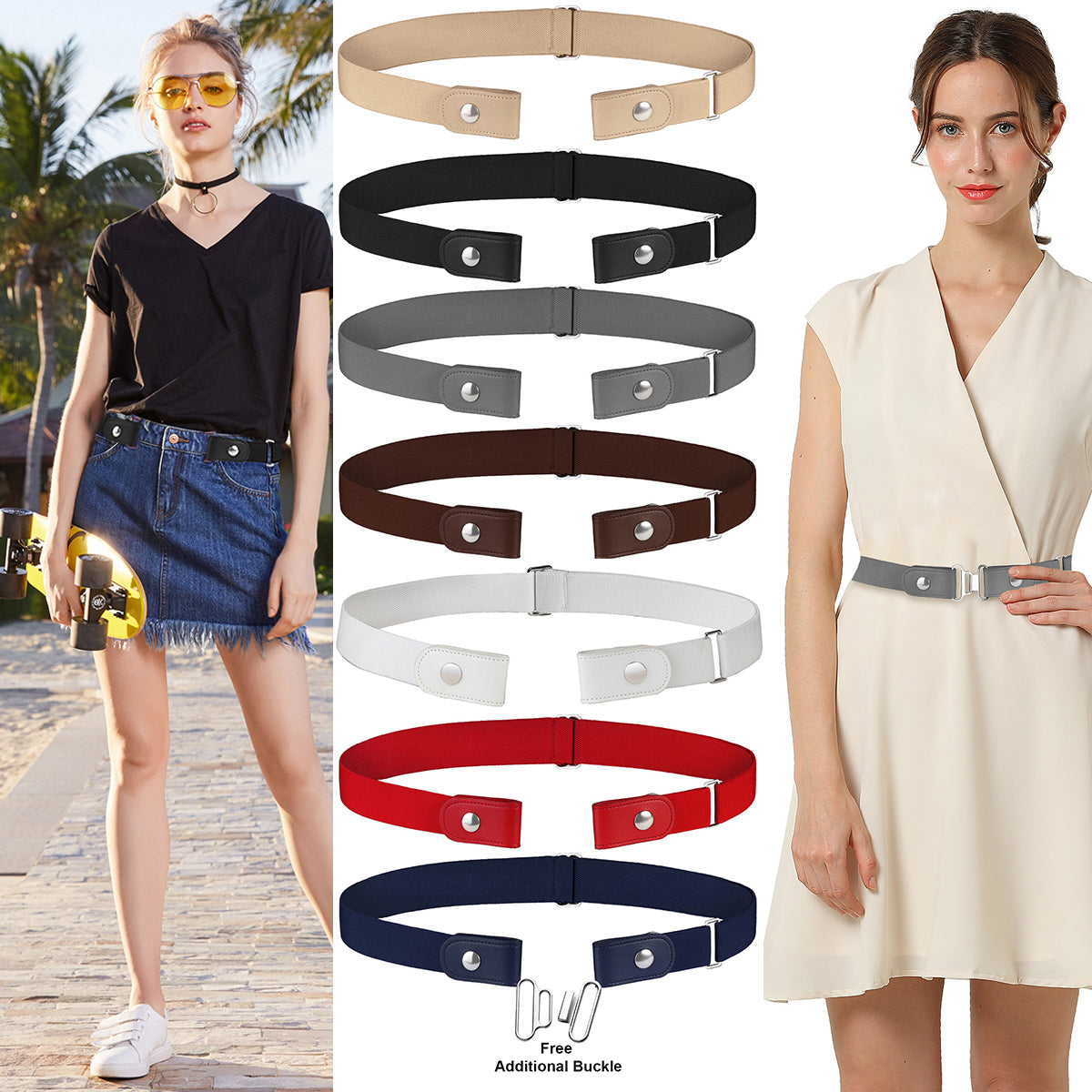 Womens Belt Stretch Elastic Skinny Waist Ladies Dress Buckle