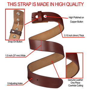 Falari Replacement Genuine Leather Belt Strap Without Buckle Snap on Strap  1.5 Wide 8005 