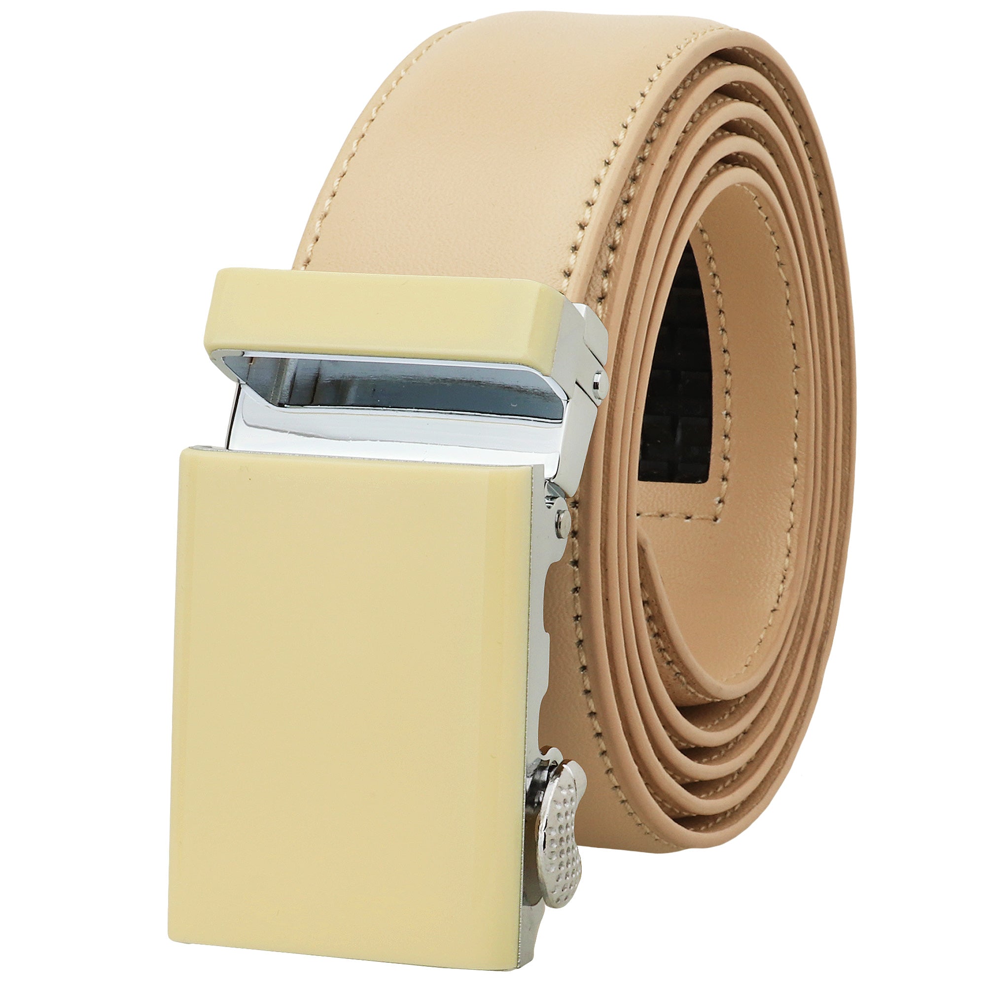 SENDEFN Leather Belt for Men Automatic Ratchet Buckle Slide Dress Casual  Belts 1 3/8'' Wide, Adjustable Trim to Fit 