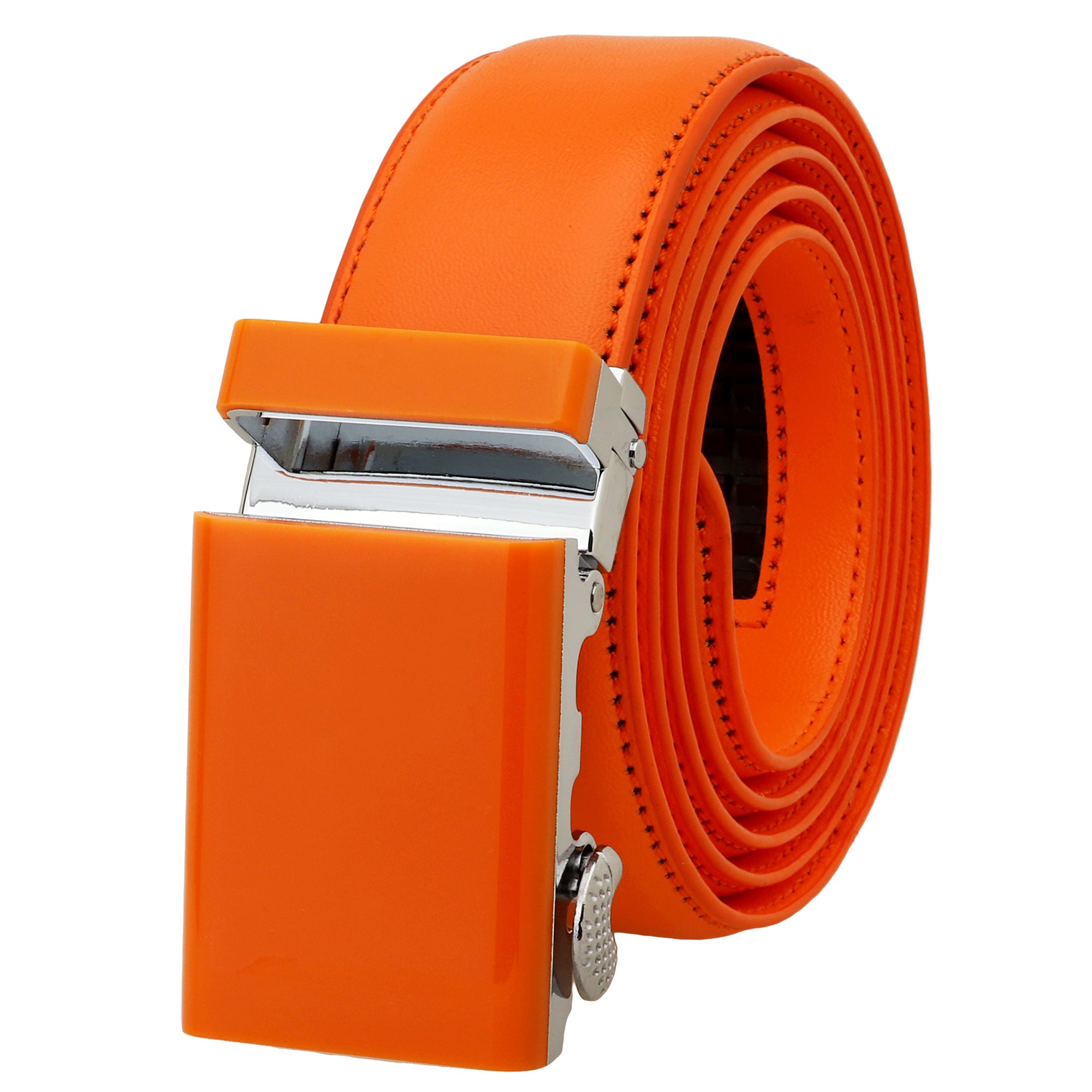 Orange Brown Leather Mens Belts Automatic Buckles Ratchet