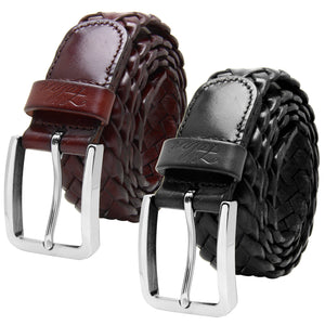 Men's Leather Braided Belt Stainless Steel Buckle 35mm
