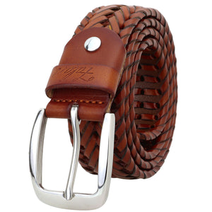 Men's Leather Braided Belt Stainless Steel Buckle 35mm 9011