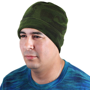 Knitted Beanie Hat - Green Camouflage