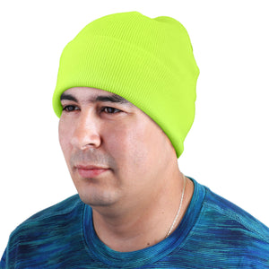 Knitted Beanie Hat - Neon Yellow